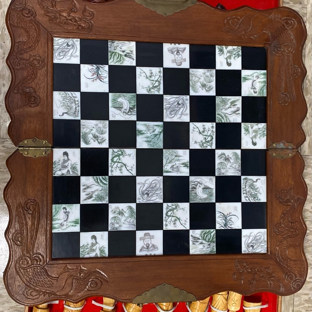 Antique Chess Board with Black and White Tiles